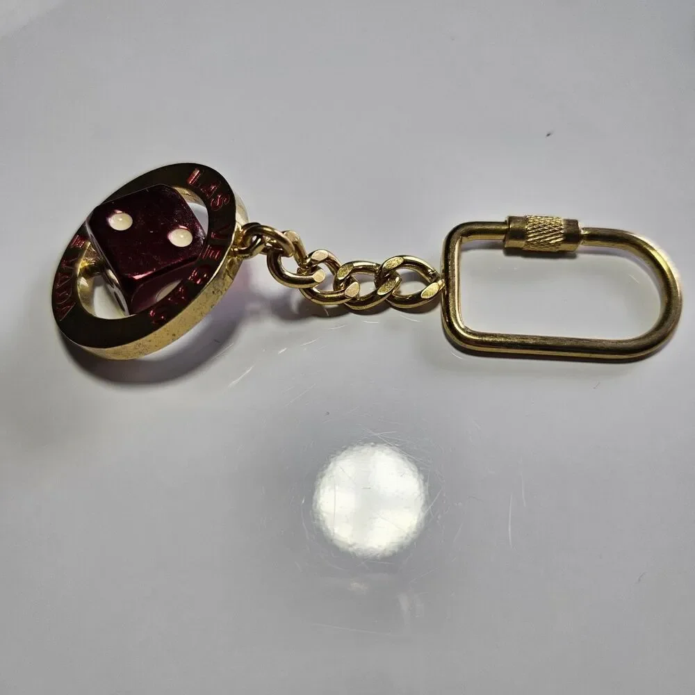 Las Vegas Gold Tone Nevada Souvenir spinning Dice keyring chain keychain 1.5